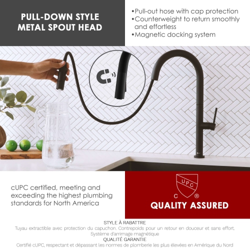 STYLISH Kitchen Sink Faucet Single Handle Pull Down Dual Mode Stainless Steel, Matte Black Finish K-141N