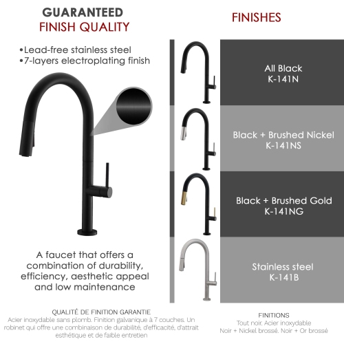 STYLISH Kitchen Sink Faucet Single Handle Pull Down Dual Mode Stainless Steel, Matte Black Finish K-141N