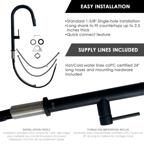 STYLISH Kitchen Sink Faucet Single Handle Pull Down Dual Mode Stainless Steel, Matte Black Finish K-141N