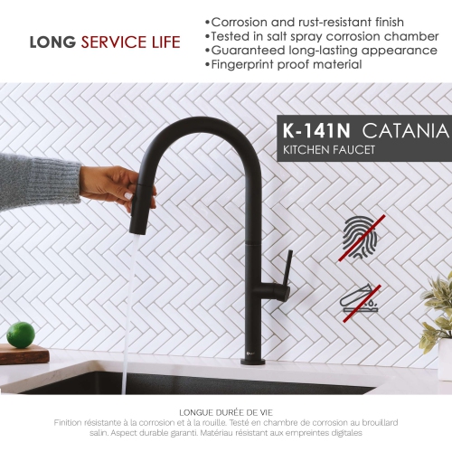 STYLISH Kitchen Sink Faucet Single Handle Pull Down Dual Mode Stainless Steel, Matte Black Finish K-141N