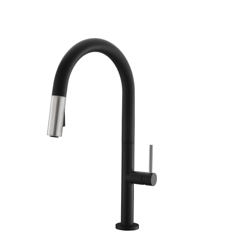 STYLISH  Kitchen Sink Faucet Single Handle Pull Down Dual Mode Lead Free Matte With Silver Head And Handle Finish K-141Ns In Black Love our new faucet