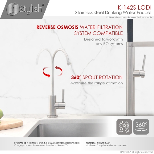 STYLISH Kitchen Sink Drinking Water Tap Faucet, Stainless Steel Brushed Finish K-142S