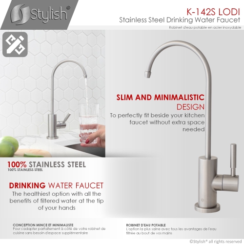 STYLISH Kitchen Sink Drinking Water Tap Faucet, Stainless Steel Brushed Finish K-142S