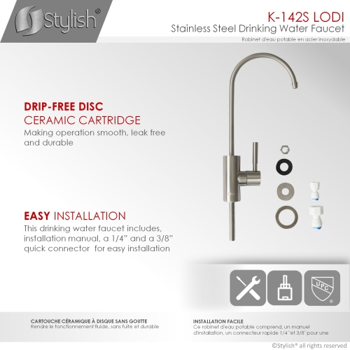 STYLISH Kitchen Sink Drinking Water Tap Faucet, Stainless Steel Brushed Finish K-142S