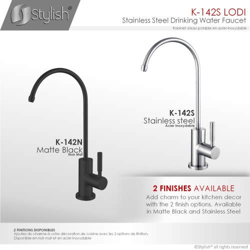 STYLISH Kitchen Sink Drinking Water Tap Faucet, Stainless Steel Brushed Finish K-142S