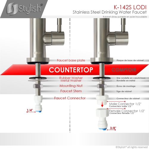 STYLISH Kitchen Sink Drinking Water Tap Faucet, Stainless Steel Brushed Finish K-142S