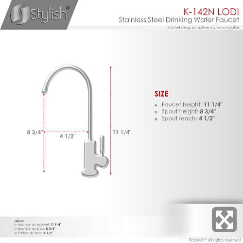 STYLISH Kitchen Sink Drinking Water Tap Faucet, Stainless Steel Matte Black Finish K-142N