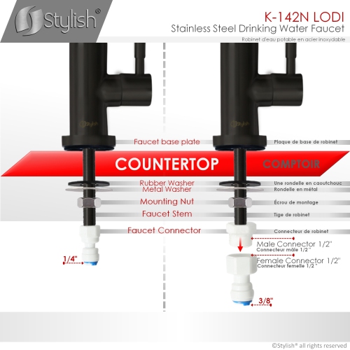 STYLISH Kitchen Sink Drinking Water Tap Faucet, Stainless Steel Matte Black Finish K-142N