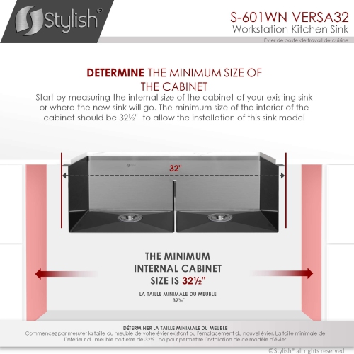 Stylish Undermount Workstation 32" Graphite Black Double Bowl 16 Gauge Stainless Steel Kitchen Sink with built-in Accessories, S-601WN