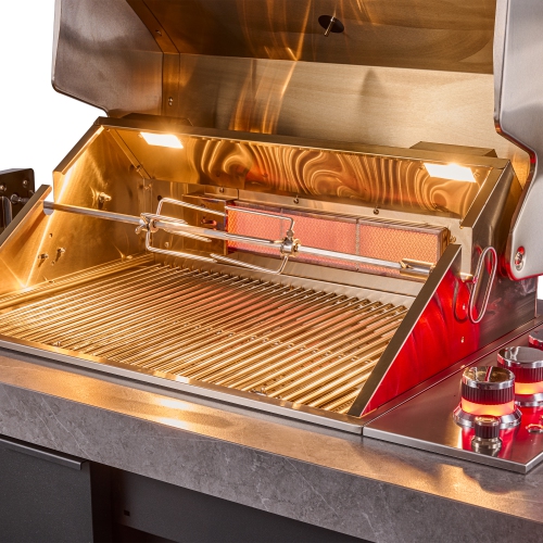 Forno Rimini Outdoor Kitchen 30" BBQ 62,600 BTU, 3 Burners with Sear & Rotisserie, 2.4 cu.ft. Beverage Center, Stainless Steel Sink, Black Cabinets &