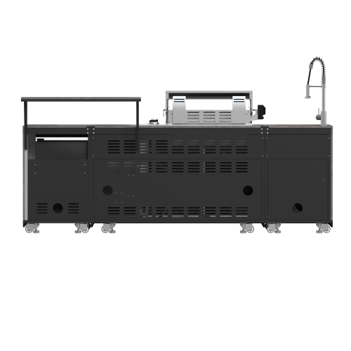 Forno Rimini Outdoor Kitchen 30" BBQ 62,600 BTU, 3 Burners with Sear & Rotisserie, 2.4 cu.ft. Beverage Center, Stainless Steel Sink, Black Cabinets &