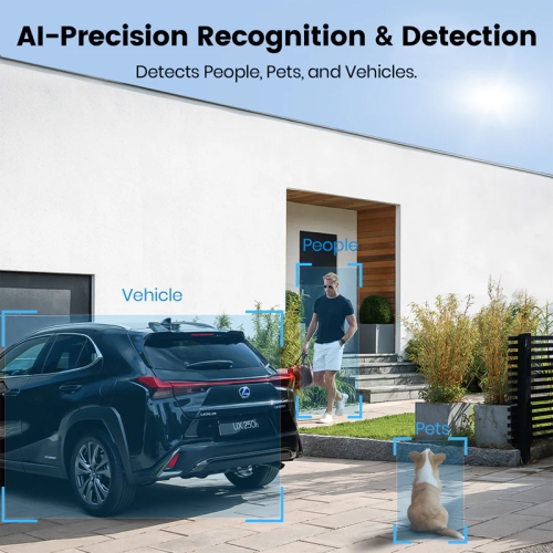 Aosu C8E-4H 3MP Solar-Powered Dual Band Wi-Fi Cameras Kit with 2-Way Audio, Auto Cross-Tracking Function, Color Night Vision, AI Alerts & Alarms and