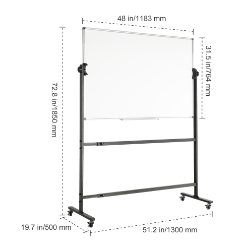 VEVOR 48x32 inch Rolling Whiteboard, Double-Sided Magnetic Mobile Whiteboard, 360° Reversible Adjustable Height Dry Erase Board with Wheels & Movable