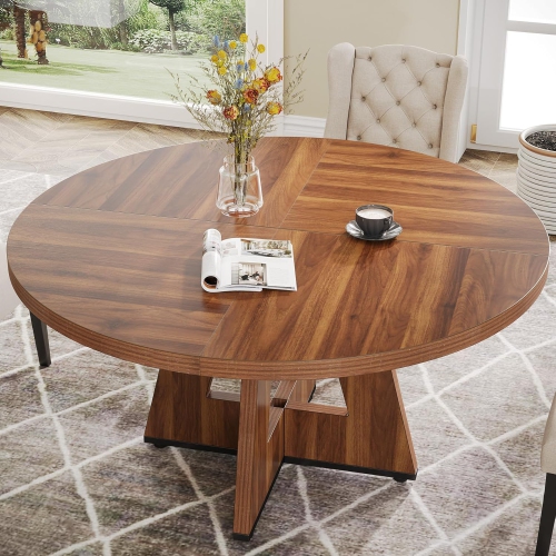 Tribesigns Farmhouse Dining Table, 47 Inch Round Dinner Table for 4, Round Dining Room Table for Home Dining Room Living Room