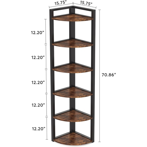 Tribesigns 6 Tier Corner Shelf, 70.9 Inch Tall Corner Bookshelf Small Bookcase Rustic Corner Shelving Unit Storage Rack for Living Room, Home Office,