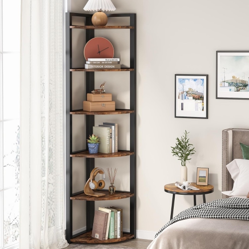 Tribesigns 6 Tier Corner Shelf, 70.9 Inch Tall Corner Bookshelf Small Bookcase Rustic Corner Shelving Unit Storage Rack for Living Room, Home Office,