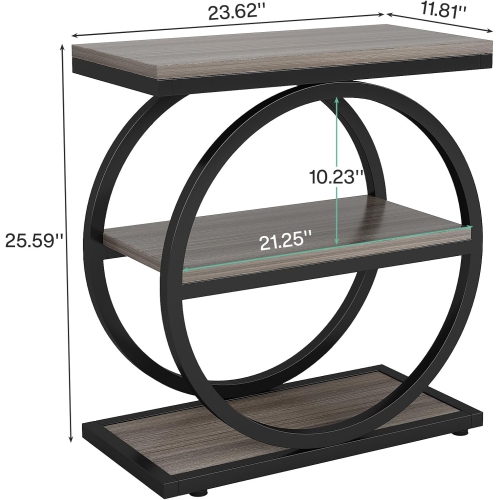 Table de bout Tribesigns, table de bout étroite avec 3 tablettes de rangement, table d'appoint en bois avec cadres en métal noir