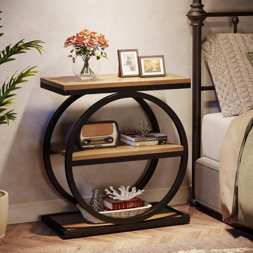 Table de bout Tribesigns, table de bout étroite avec 3 tablettes de rangement, table d'appoint en bois avec cadres en métal noir