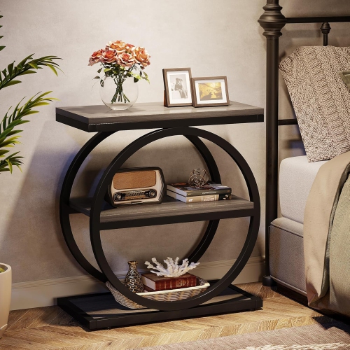 Ensemble de 2 tables de bout Tribesigns, table de bout étroite avec 3 tablettes de rangement, table d'appoint en bois avec cadres en métal noir