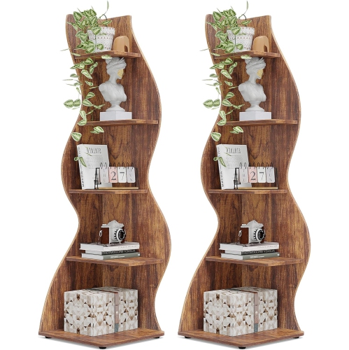 TRIBESIGNS  Corner Shelf Set Of 2, Rustic 5-Tier Wall Corner Bookshelf, Stylish Corner Small Bookcase Storage Rack Plant Stand