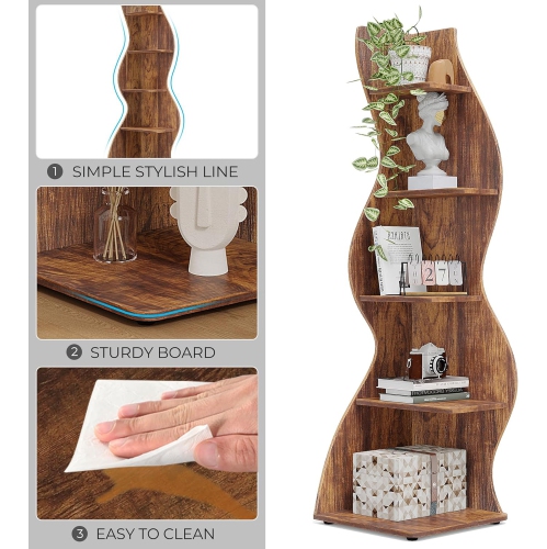 Tribesigns Corner Shelf Set of 2, Rustic 5-Tier Wall Corner Bookshelf, Stylish Corner Small Bookcase Storage Rack Plant Stand