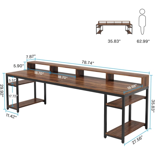 Tribesigns Two Person Desk with Monitor Stand, 78.74" Long Double Computer Office Desk with Storage Shelves
