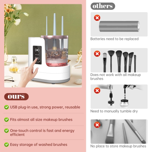 3 IN 1 Electric Makeup Brush Cleaner Machine With Makeup Brush Dryer-Holder-Portable Automatic USB Cosmetic Brushes Cleaner Tool