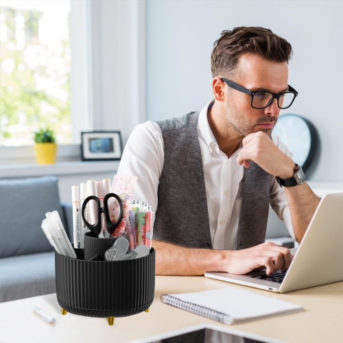 Porte-crayon pour bureau, 5 fentes, organisateurs de bureau et accessoires rotatifs à 360 degrés, rangement de bureau pour fournitures de bureau
