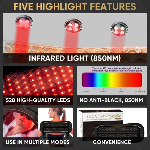 Multifunction Infrared Red Light Therapy for Body and Face, Near-Infrared 850 Red Light Therapy, Cordless, Waist, Legs and Other Parts
