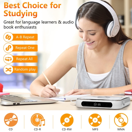 Haut-parleur Bluetooth portatif Lecteur stéréo LED, qualité sonore HIFI, lecteur CD avec batterie rechargeable intégrée de 2000 mAh