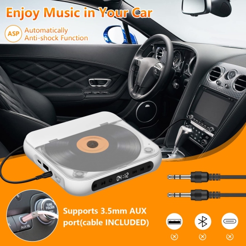 Haut-parleur Bluetooth portatif Lecteur stéréo LED, qualité sonore HIFI, lecteur CD avec batterie rechargeable intégrée de 2000 mAh