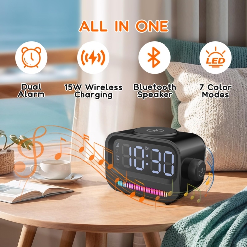 Alarm Clock with Wireless Charging 3 in 1 Bluetooth Speaker Digital Alarm Clock with RGB Light Clock