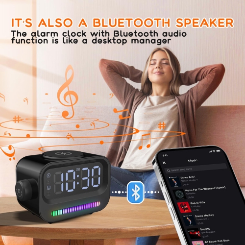 Alarm Clock with Wireless Charging 3 in 1 Bluetooth Speaker Digital Alarm Clock with RGB Light Clock