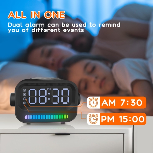 Alarm Clock with Wireless Charging 3 in 1 Bluetooth Speaker Digital Alarm Clock with RGB Light Clock
