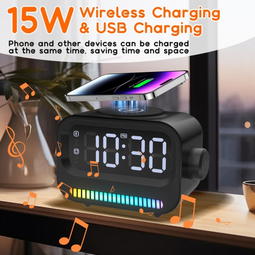 Alarm Clock with Wireless Charging 3 in 1 Bluetooth Speaker Digital Alarm Clock with RGB Light Clock