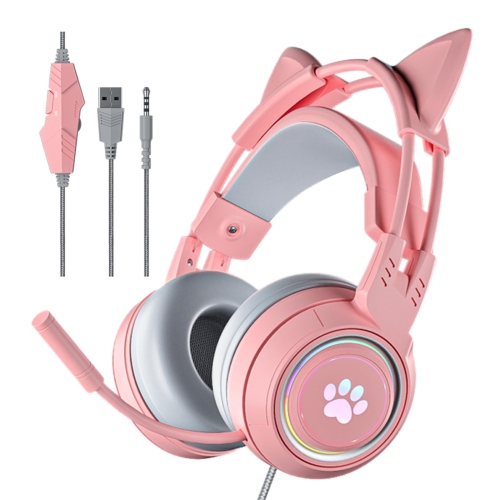 Cat Ear Headphones Pink Gaming Headset with Mic Suit for Switch Xbox One PS4 PS5 Cute Children Girl Kids Wired Headphones