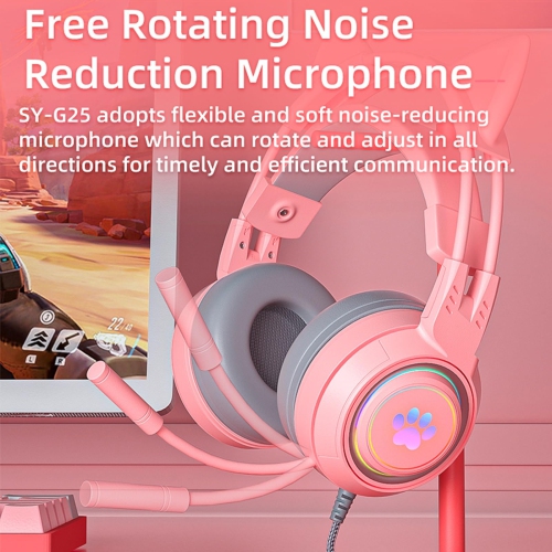 Cat Ear Headphones Pink Gaming Headset with Mic Suit for Switch Xbox One PS4 PS5 Cute Children Girl Kids Wired Headphones