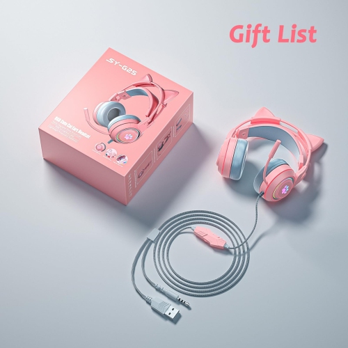 Cat Ear Headphones Pink Gaming Headset with Mic Suit for Switch Xbox One PS4 PS5 Cute Children Girl Kids Wired Headphones