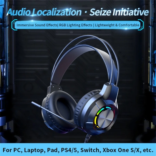 Wired Gaming Headset With LED Light Noise Canceling Microphone Compatible For PS4 PS5 Laptops IPad Computer