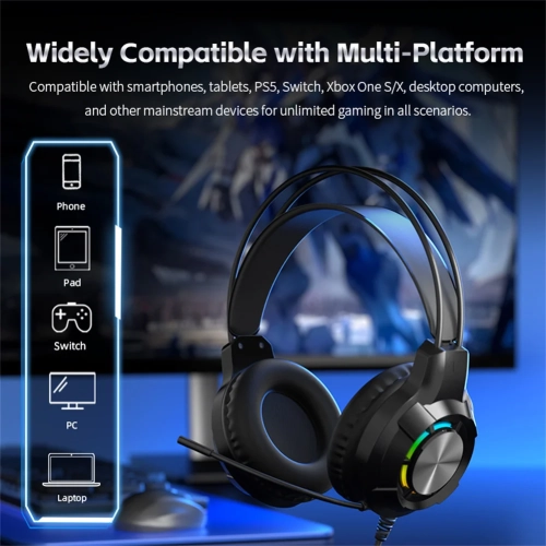 Wired Gaming Headset With LED Light Noise Canceling Microphone Compatible For PS4 PS5 Laptops IPad Computer