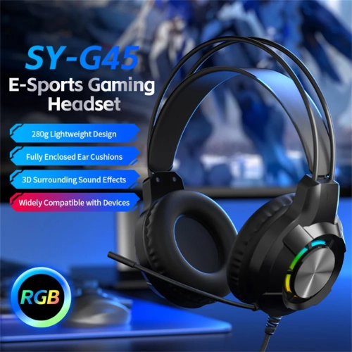 Wired Gaming Headset With LED Light Noise Canceling Microphone Compatible For PS4 PS5 Laptops IPad Computer