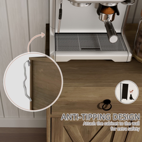 HOMCOM – Buffet avec rangement, armoire de cuisine de 48&nbsp;po avec 2 tiroirs et 4 portes de grange, armoire de bar à café Farmhouse, brun clair