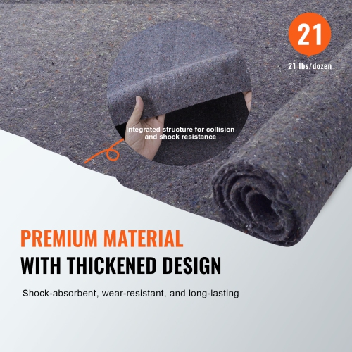 VEVOR 72" x 54" Moving Blankets,21 lbs/dz Weight, 12 Packs, Professional Recycled Cotton Packing Blanket, Large Heavy Duty Shipping Mover Pads