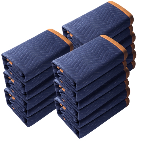VEVOR 80" x 72" Moving Blankets, 65 lbs/dz Weight, 12 Packs, Professional Non-Woven & Recycled Cotton Packing Blanket, Heavy Duty Mover Pads for