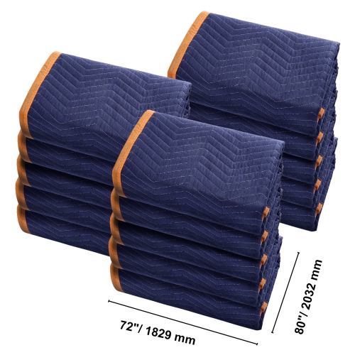 VEVOR 80" x 72" Moving Blankets, 65 lbs/dz Weight, 12 Packs, Professional Non-Woven & Recycled Cotton Packing Blanket, Heavy Duty Mover Pads for