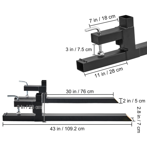 VEVOR 43" Pallet Forks, 2000 lbs Capacity Clamp on Pallet Forks,Tractor Bucket Forks, Heavy Duty Front Loader Attachment for Tractor, Skid Steer,