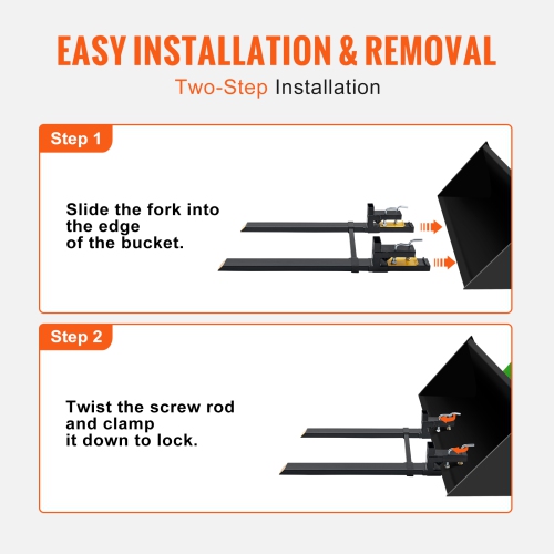 VEVOR 43" Pallet Forks, 2000 lbs Clamp on Pallet Forks,Total Length Heavy Duty Pallet Forks with Adjustable Stabilizer bar, Tractor Bucket Forks for