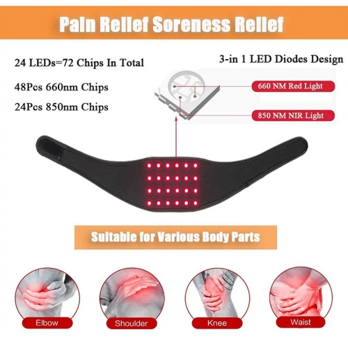 Infrared Light Therapy Strap for Neck 24 LEDs 660/850nm Red Light Physiotherapy Wrist Strap Neck Therapy Belt Wrap
