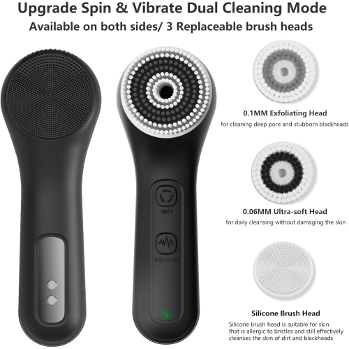 Rotating Face Scrubber,Waterproof Rechargeable Facial Cleansing Brush,8 Modes Face Brush for Exfoliate & Massage,Face Wash Brush for Removing