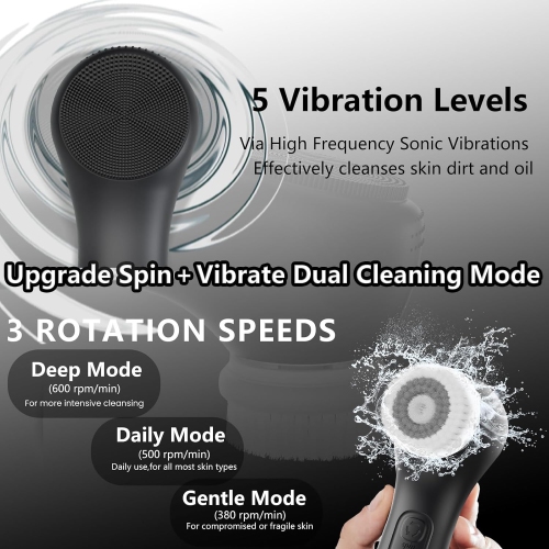 Rotating Face Scrubber,Waterproof Rechargeable Facial Cleansing Brush,8 Modes Face Brush for Exfoliate & Massage,Face Wash Brush for Removing
